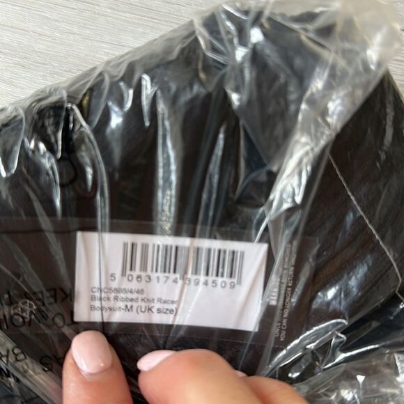 Prettylittlething Black Ribbed Knit Racer Bodysuit M NWT IN PACKAGING - Picture 7 of 7